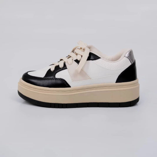 Barcelona - Tênis Feminino Casual Cadarço Plataforma Branco/Preto