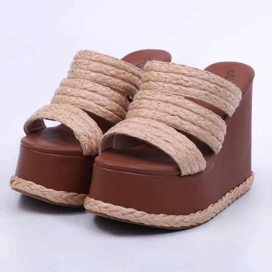 Munique - Tamanco Feminino Anabela Plataforma Palha