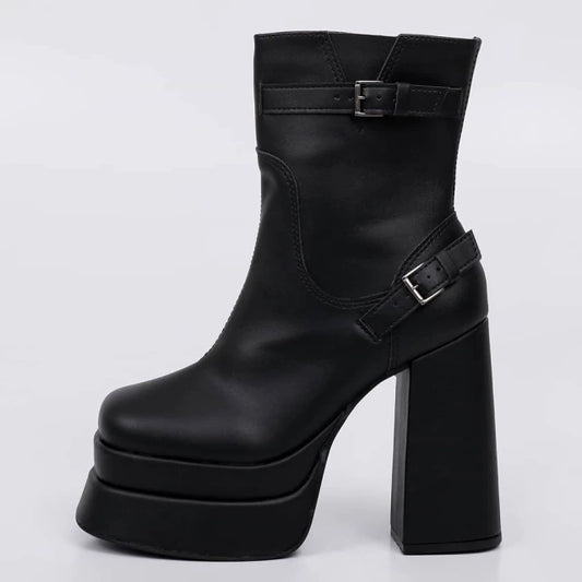Angel - Bota Feminina Meia Pata Zíper Aplicação Preta