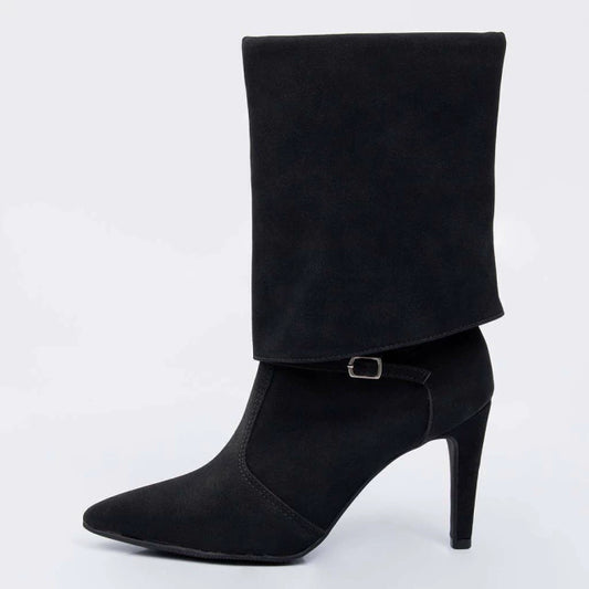 Toscana - Bota Feminina Cano Médio Salto Fino Camurça Preto