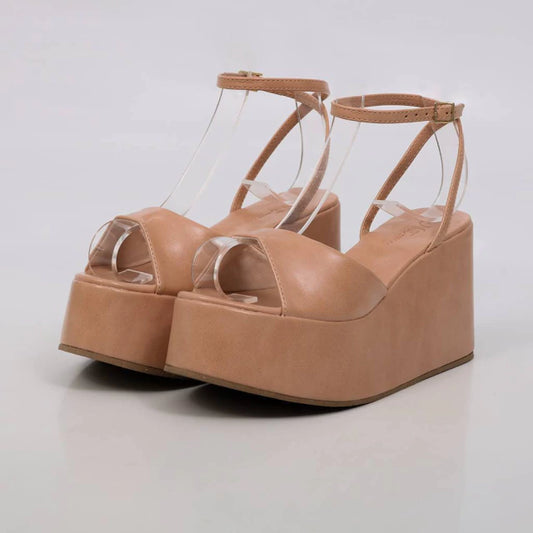 Betina - Sandália Feminina Plataforma Salto Anabela Nude