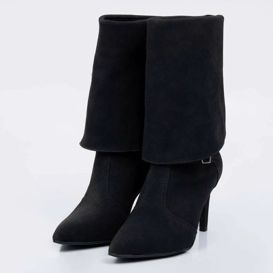 Toscana - Bota Feminina Cano Médio Salto Fino Camurça Preto