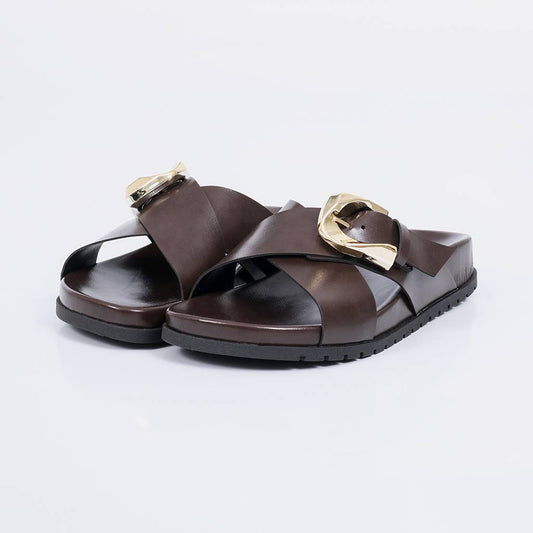 Elisa - Papete Feminina Anatômica Fivela Tira Cruzada Marrom