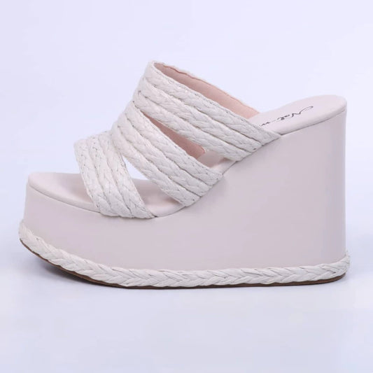 Munique - Tamanco Feminino Anabela Plataforma Off-White