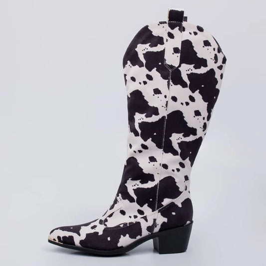 Celine - Bota Feminina Texana Bico Fino Vaca Preto