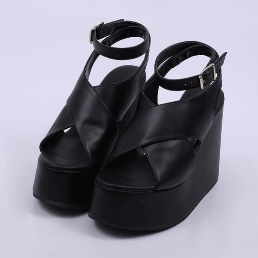 York - Sandália Feminina Anabela Plataforma Preto