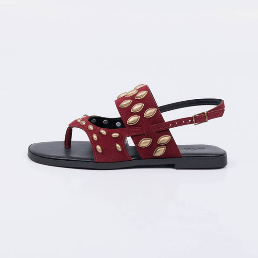 Catar - Sandália Rasteira Feminina Tiras com Aplicações Vermelha
