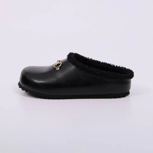 Alaska - Clog Feminino Casual Forrado Com Corrente Preto