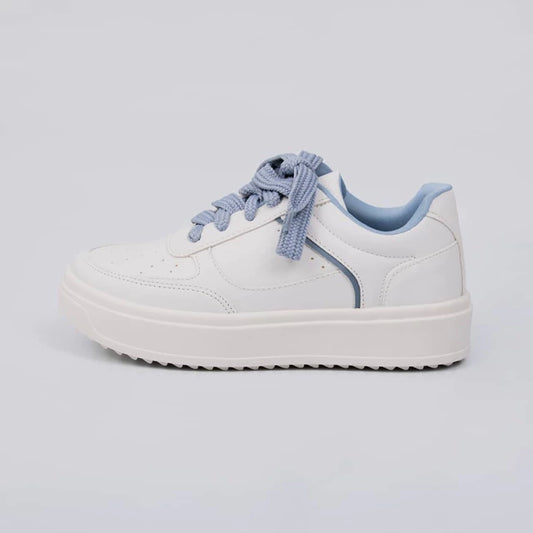 Sunset - Tênis Feminino Casual Cadarço Plataforma Branco/Jeans