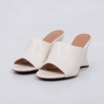 Osaka - Tamanco Feminino Anabela Bico Aberto Liso Off-white