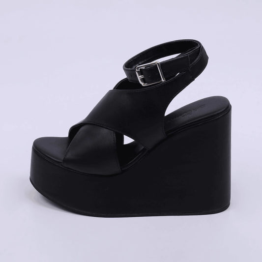 York - Sandália Feminina Anabela Plataforma Preto