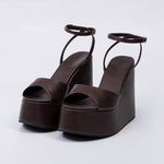 Ester - Sandália Anabela Feminina Plataforma Tira Fina Marrom