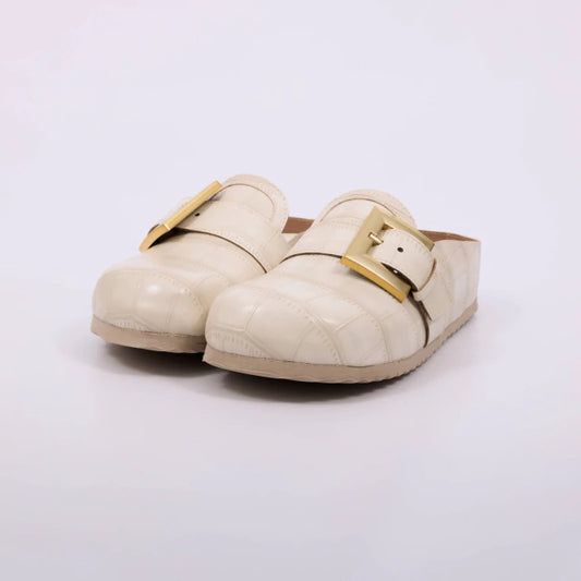 Daphine - Mule Casual Feminino Salto Tratorado Com Fivela Off White