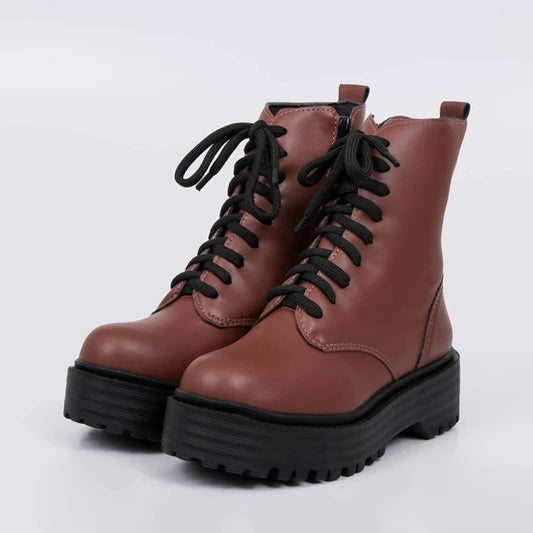 Box - Coturno Feminino Tratorado com Cadarço Caramelo