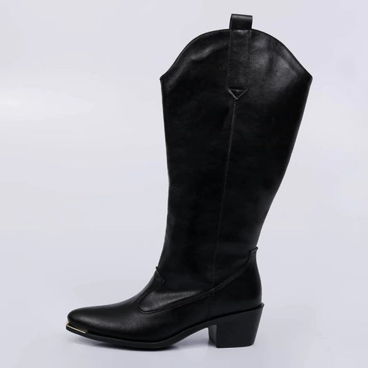 Celine - Bota Feminina Texana Cano Longo Bico Fino Preta