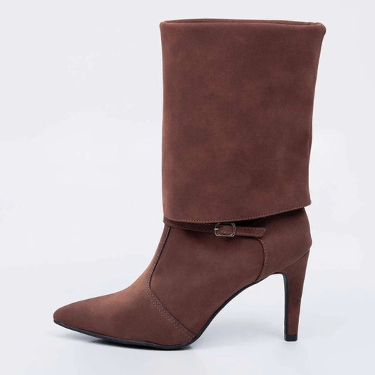 Toscana - Bota Feminina Cano Médio Salto Fino Camurça Marrom