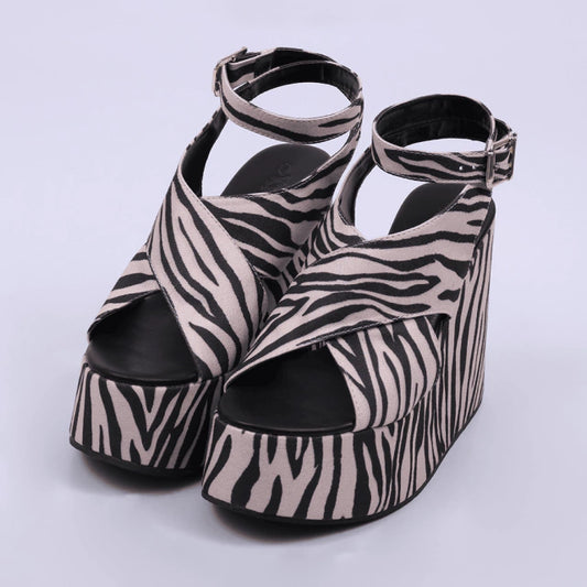 York - Sandália Feminina Anabela Plataforma Zebra