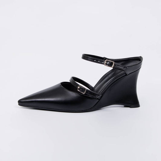 Bruma - Scarpin Feminino Anabela Tiras Fivela Dupla Preto