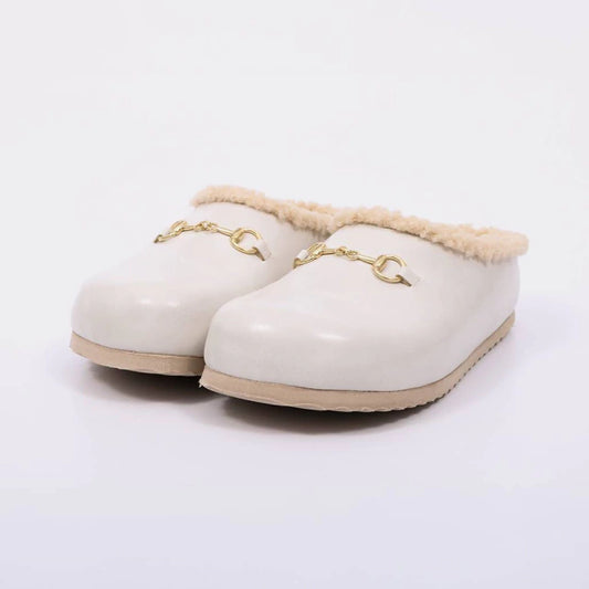 Alaska - Clog Feminino Casual Forrado Com Corrente Off White