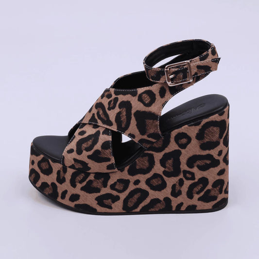 York - Sandália Feminina Anabela Plataforma Onça