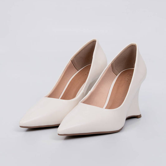 Verona - Scarpin Feminino Salto Anabela Bico Fino Off-white