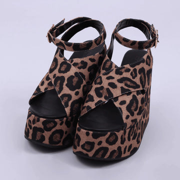 York - Sandália Feminina Anabela Plataforma Onça