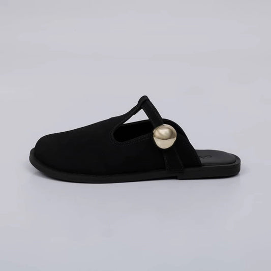 Selene - Mule Feminino Camurça Aplicação Dourada Preto