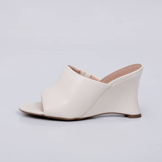 Osaka - Tamanco Feminino Anabela Bico Aberto Liso Off-white