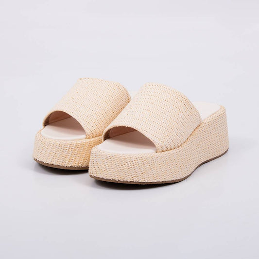 Emma - Tamanco Feminina Flatform Aplicação Palha Off-white