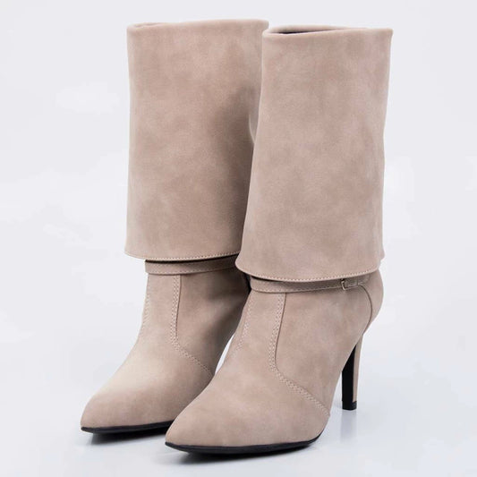 Toscana - Bota Feminina Cano Médio Salto Fino Camurça Cinza