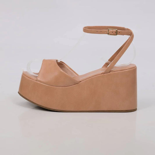 Betina - Sandália Feminina Plataforma Salto Anabela Nude