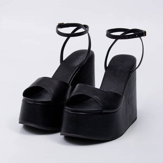 Ester - Sandália Anabela Feminina Plataforma Tira Fina Preto