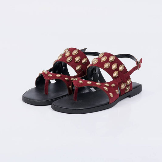 Catar - Sandália Rasteira Feminina Tiras com Aplicações Vermelha