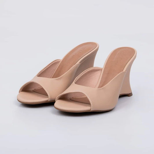 Oasis - Tamanco Feminino Anabela Bico Aberto Liso Nude