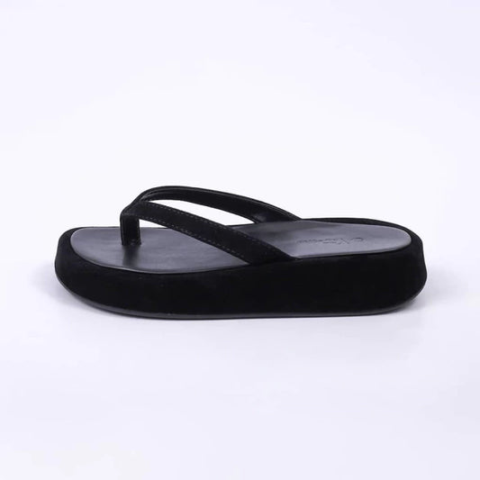 Búzios - Chinelo Feminino Flatform De Tiras Finas Camurça Preto