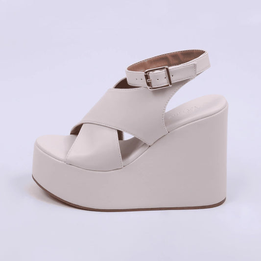York - Sandália Feminina Anabela Plataforma Off-White