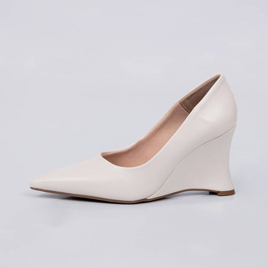Verona - Scarpin Feminino Salto Anabela Bico Fino Off-white