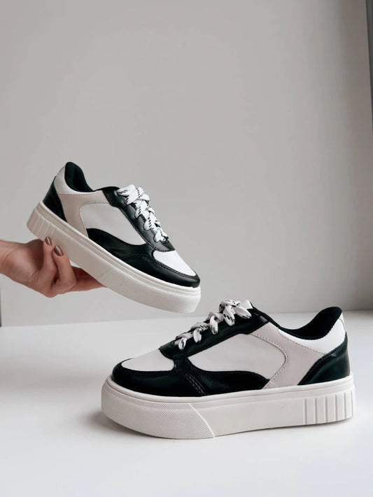 Mônica - Tênis Feminino Casual Plataforma Branco/Preto
