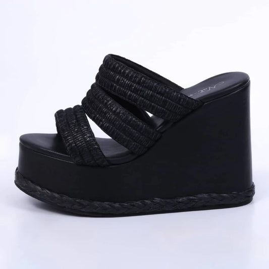 Munique - Tamanco Feminino Anabela Plataforma Preto