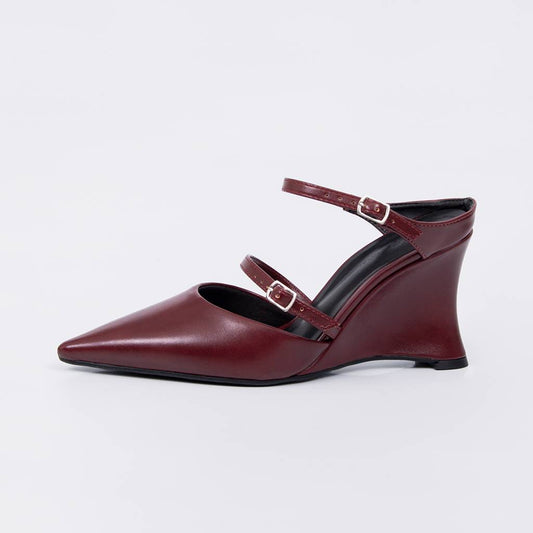 Bruma - Scarpin Feminino Anabela Tiras Fivela Dupla Vermelho