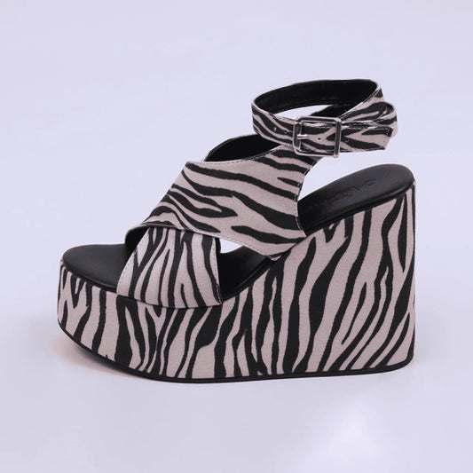 York - Sandália Feminina Anabela Plataforma Zebra