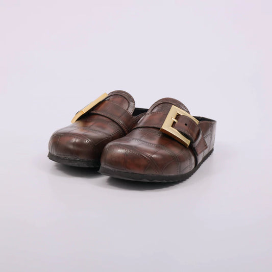 Daphine - Mule Casual Feminino Salto Tratorado Com Fivela Marrom Escuro