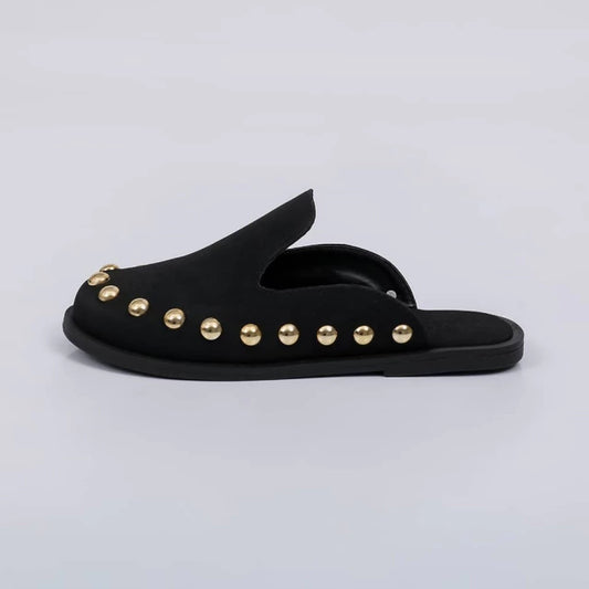 Mavi - Mule Feminino Tachas Douradas Camurça Preto