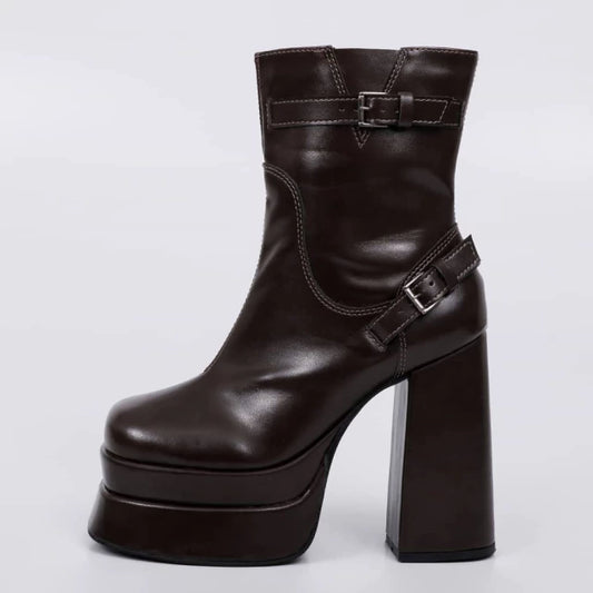 Angel - Bota Feminina Meia Pata Zíper Aplicação Marrom