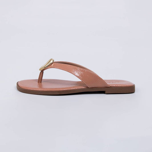 Noronha -  Chinelo Flatform Feminino Aplicação Dourada Nude