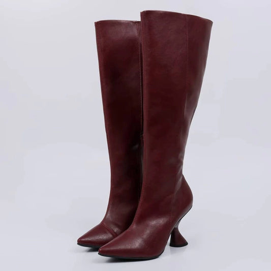 Quioto - Bota Feminina Cano Longo Salto Geométrico Vermelho