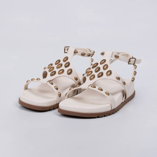 Ágata - Papete Feminina Anatômica Tachas Douradas Fivela Off-white