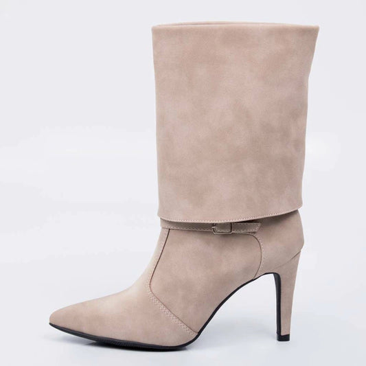 Toscana - Bota Feminina Cano Médio Salto Fino Camurça Cinza